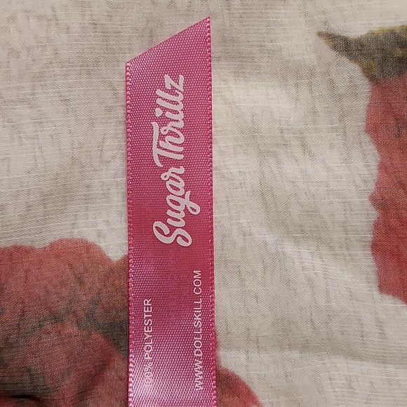 Dolls Kill Sugar Thrillz NWT White Red Rose Sheer Chiffon Babydoll Mini Dress M - Picture 7 of 8